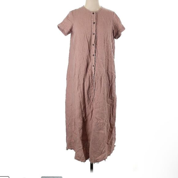 The Frock NYC 100% Cotton Gauze Crinkle Dusty Rose Maxi Boheme Shirt Dress Sm - Picture 2 of 10